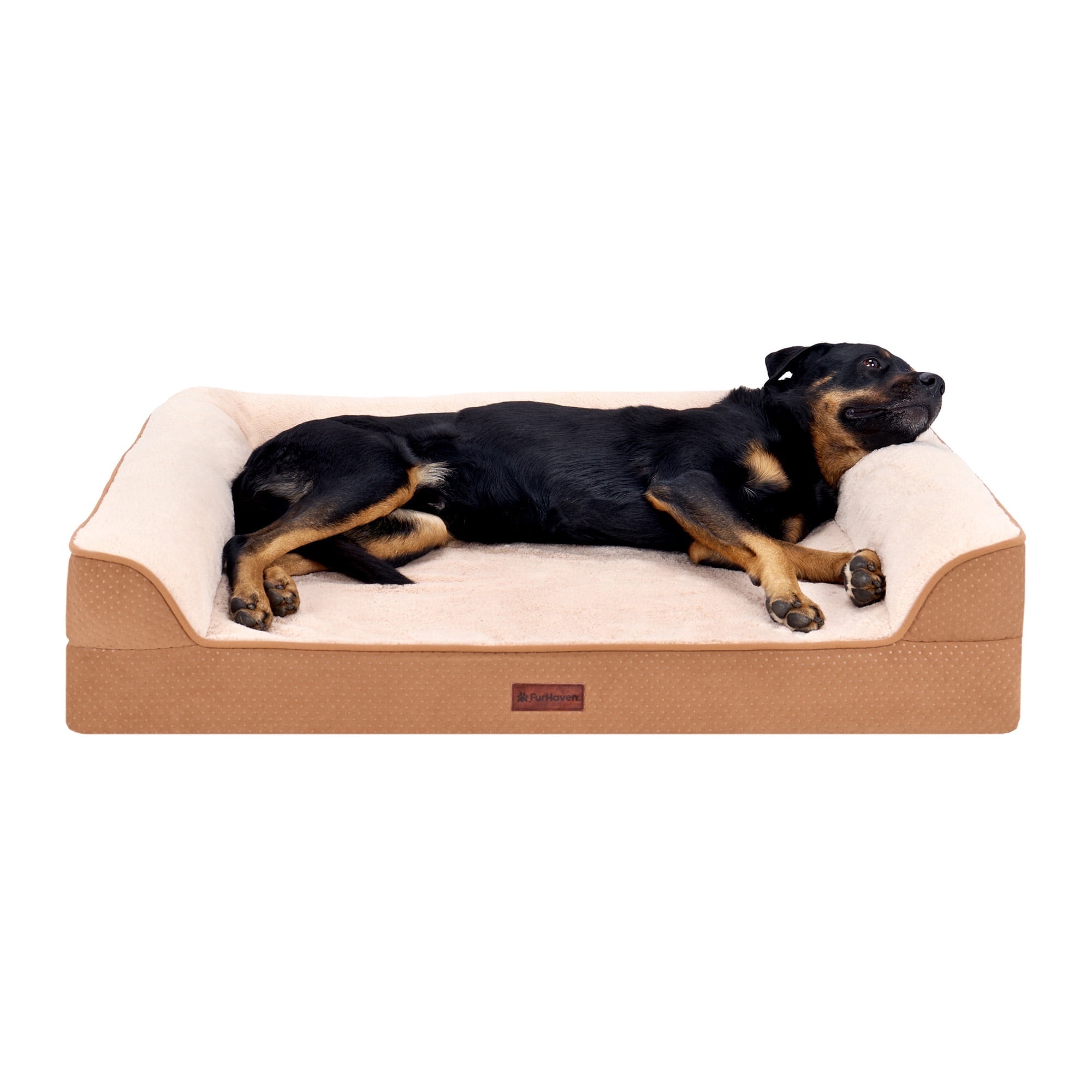 FurHaven Plush & Embossed Velvet Dreamer Orthopedic Sofa Pet Bed for Dogs and Cats - Cognac, Jumbo