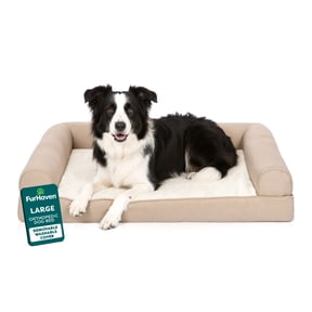 FurHaven Plush & Performance Linen Orthopedic Sofa Pet Bed for Dogs & Cats - Flax, Large