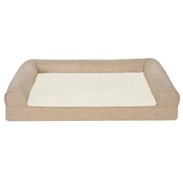 FurHaven Plush & Performance Linen Orthopedic Sofa Pet Bed for Dogs & Cats - Flax, Large