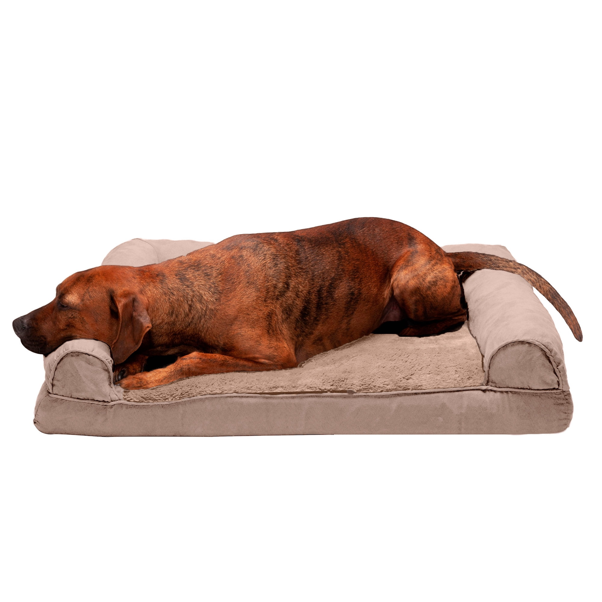 FurHaven Plush & Suede Full Support Mattress Sofa Pet Bed, Almondine, Large, 1 Count