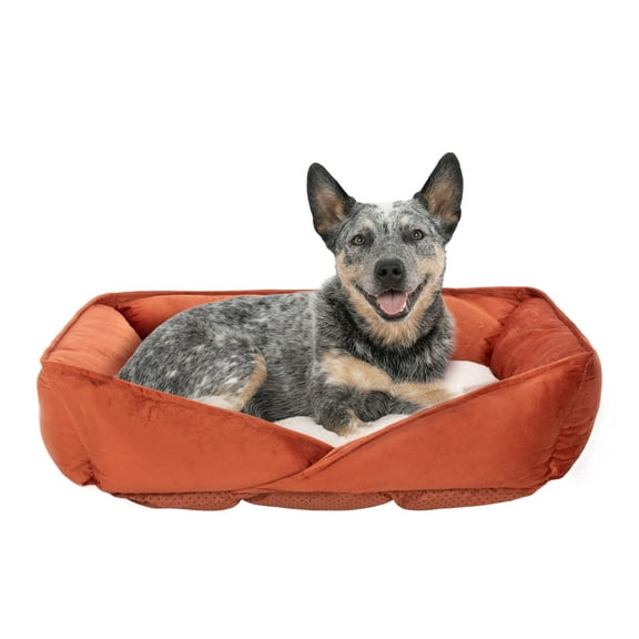 FurHaven Plush and Velvet V-Front Cozy Couch - Spice, Medium