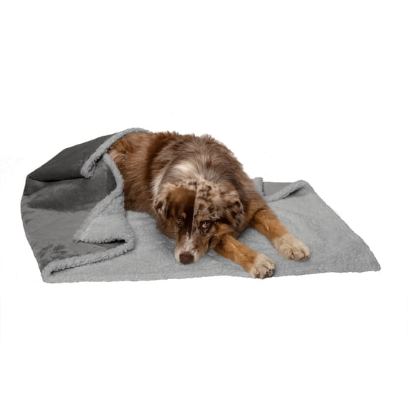 FurHaven Snuggly & Warm Soft-Edge Warming Waterproof Pet Throw Blanket - Silver Gray, Large