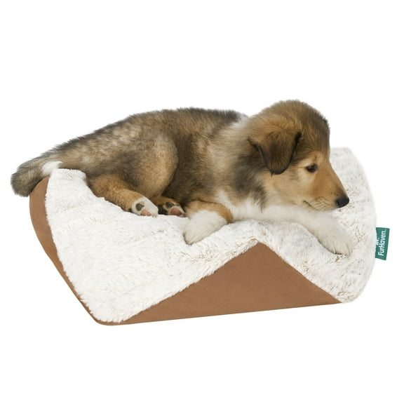 FurHaven Stone-Embossed Faux Fur Pouf Pet Bed for Dogs and Cats - Cognac, Extra Small