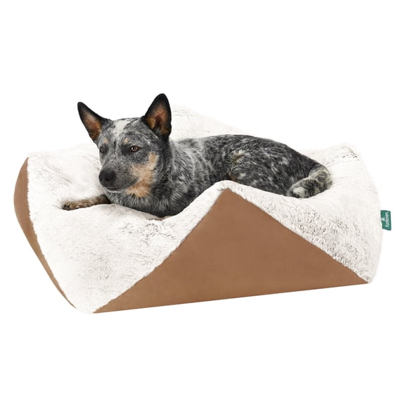 FurHaven Stone-Embossed Faux Fur Pouf Pet Bed for Dogs and Cats - Cognac, Medium