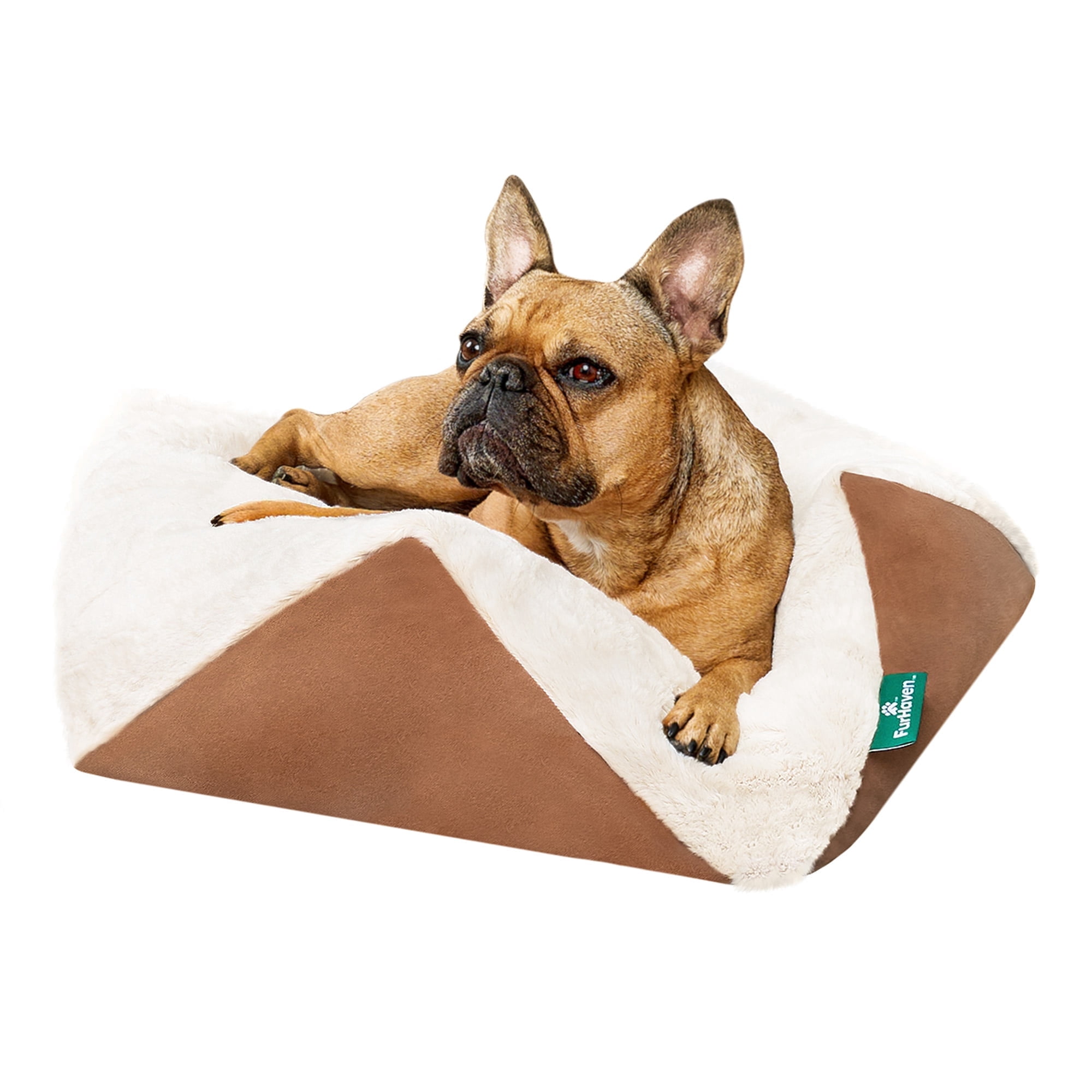 FurHaven Stone-Embossed Faux Fur Pouf Pet Bed for Dogs and Cats - Cognac, Small
