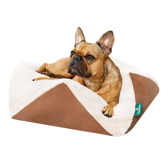 FurHaven Stone-Embossed Faux Fur Pouf Pet Bed for Dogs and Cats - Cognac, Small