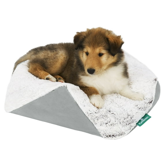 FurHaven Stone-Embossed Faux Fur Pouf Pet Bed for Dogs and Cats - Gray, Extra Small