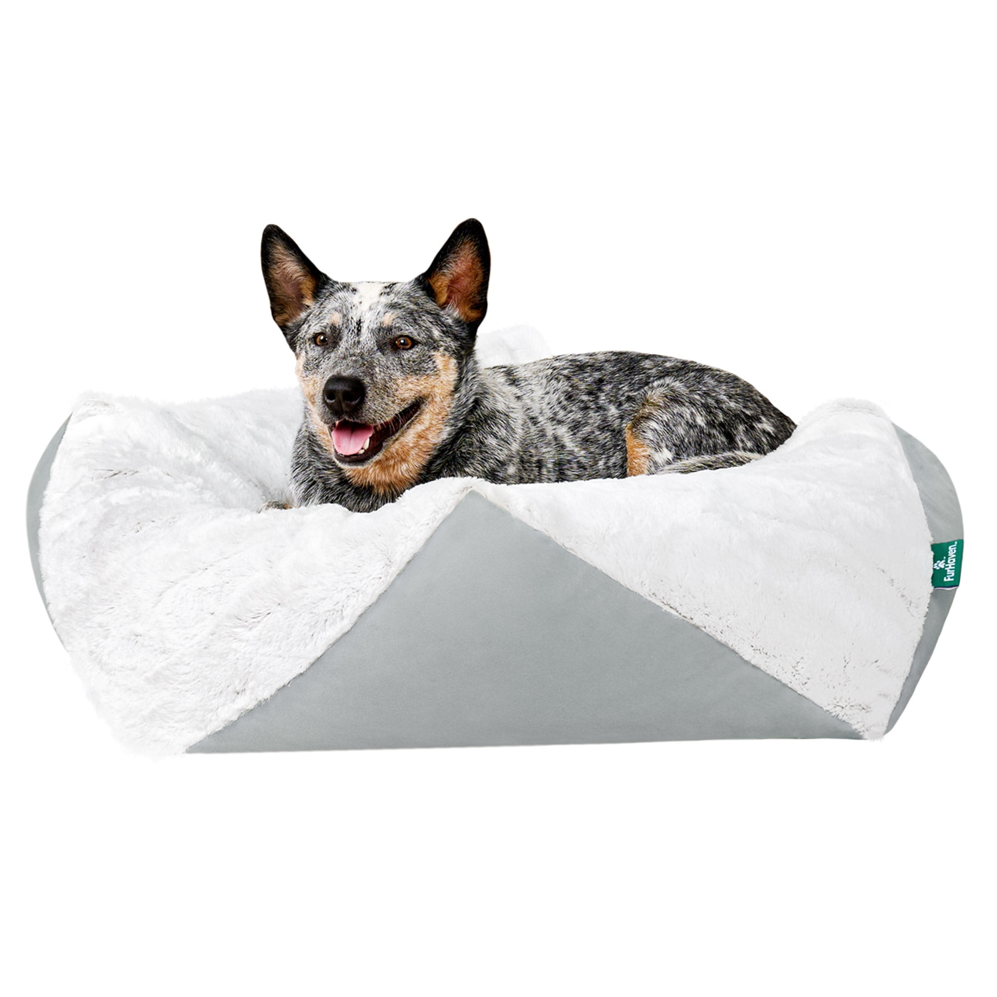 FurHaven Stone-Embossed Faux Fur Pouf Pet Bed for Dogs and Cats - Gray, Medium