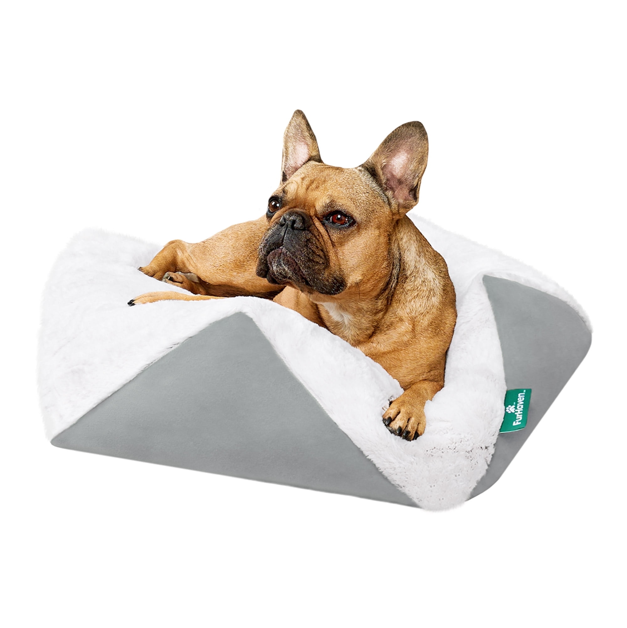 FurHaven Stone-Embossed Faux Fur Pouf Pet Bed for Dogs and Cats - Gray, Small