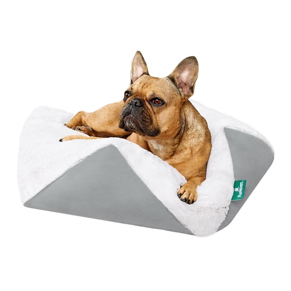 FurHaven Stone-Embossed Faux Fur Pouf Pet Bed for Dogs and Cats - Gray, Small