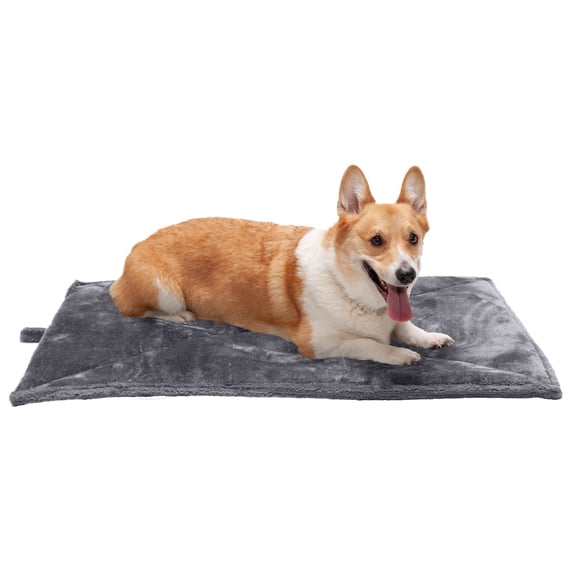 FurHaven ThermaNAP Self Warming Cat Mat/Dog Bed for Crates with Self-Warming Technology for Cozy Rest, Fully Machine Washable, Large, Quilted Faux Fur, Silver Gray