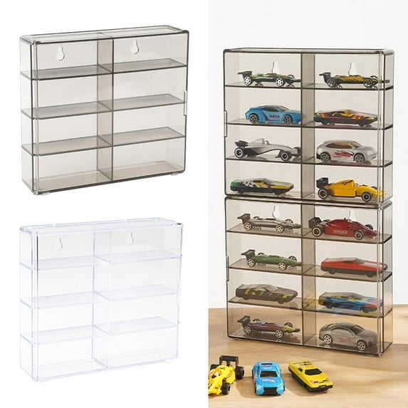 FurNest 1:64 Acrylic Display Box For 8 Wheels Car Model Toy Cabinet Rack W/ Do