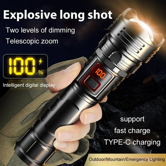FurNest 1x Rechargeable LED Flashlight Tactical Police Super Zoomable Bright