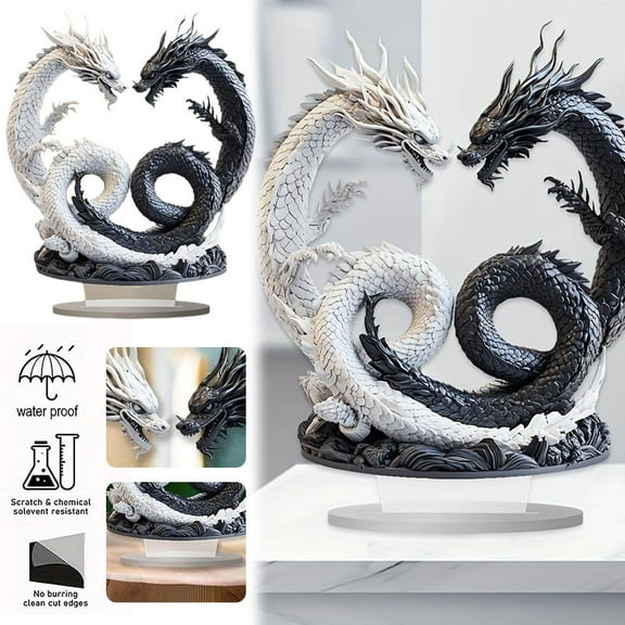 FurNest 2D Bohemian Yin Yang Double Dragon Desk Decor Office Home Decoration U