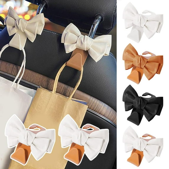 FurNest 2pcs Car Bag Hooks, Car Hooks for Purses and Bags, Car Seat Headrest Hooks Cute Bow Shaped Car Seat Back Hooks Purse Hook H