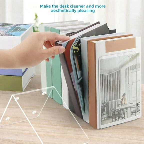 FurNest 4 Pieces Bookends,Clear Acrylic Bookends For Shelves,Heavy Book Duty