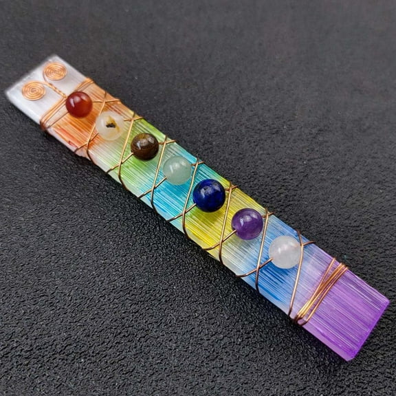 FurNest 7 Chakra Healing Crystals Stones Beads Wire Wrapped Selenite Stick W