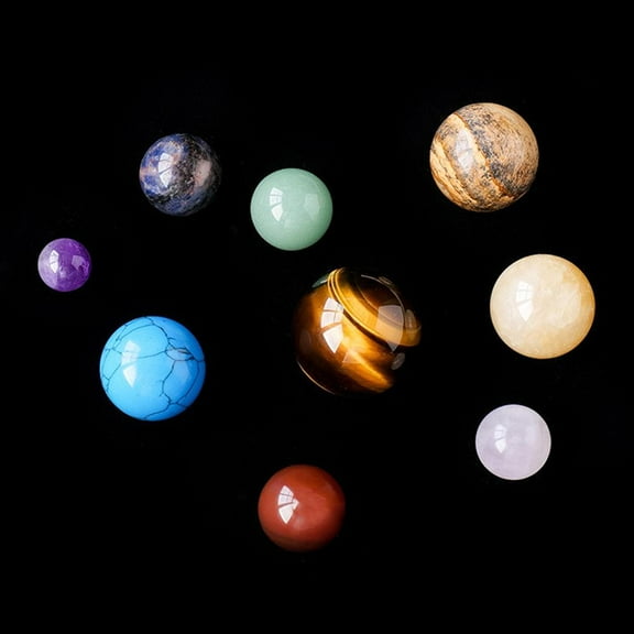FurNest 9 Planet Solar Decor Tumbled Crystal Gemstones Ball Set Celestial Gift