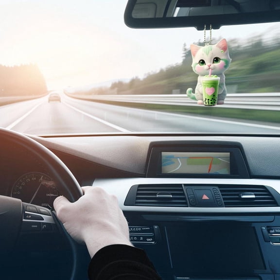 FurNest Acrylic Flat Cute Cat Car Rearview Mirror Decorative D3P7 Pendant