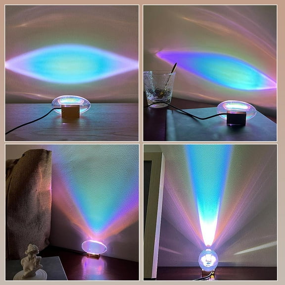 FurNest Angel's Eye Crystal Bedside Lamp, 16-Color LED Changing Atmosphere Night Light, Handmade USB Desk Lamp, Rainbow Projection for Bedroom, Dining Room, Party & Home