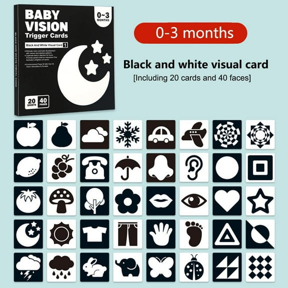 FurNest Baby Visual Stimulation Cards High Contrast Flash Cards Early Learning for Infant Toys Gift Book Educat