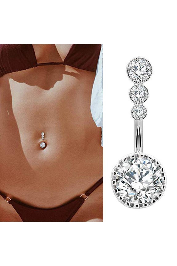 Belly Bars Navel Rings Triple Crystal Gem Body Piercing Jewellery Butt