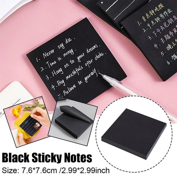 FurNest Black Sticky Notes 2.99*2.99inch 50Sheets/Pad Self-Stick Notes Pads 7W