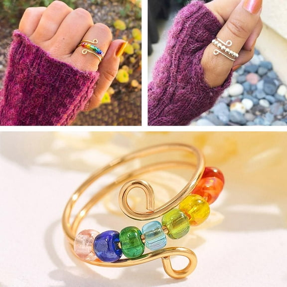 FurNest CTDWNT Fidget Anxiety Rings for Women Men,Fidget Spinner Rings for Anxiety Adjustable Colorful Beads Anti Anxiety ,Stress Relief Stack