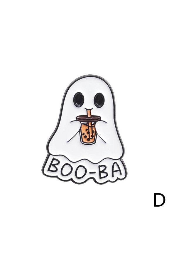 Cute Food Ghost Brooch Enamel White Halloween Horror Burger Badge Met