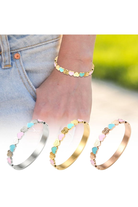 Cute Love Heart Titanium Steel Bracelet Lucky Cuff Girls Women Bangles