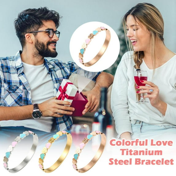 FurNest Cute Love Heart Titanium Steel Bracelet Lucky Cuff Girlsy Women Bangl