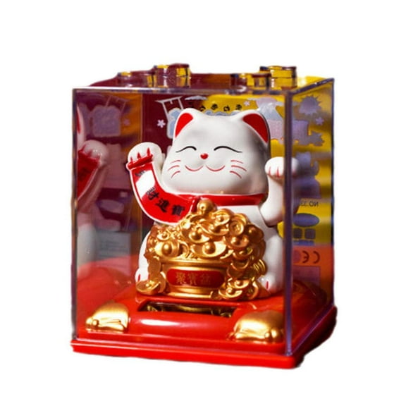 Blarkrus Automatic Waving Solar Fortune Cat, 3.2x3.2x3.9 in Size, Solar Panel Powers Continuous Motion, Sunny Window Sill or Patio Good Luck Charm
