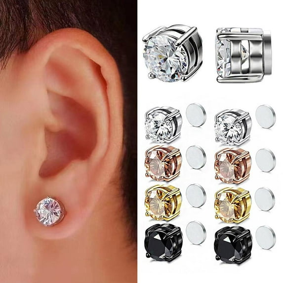 FurNest Hypoallergenic Magnetic Diamond-Cut Women Black Studs Nice No Ear