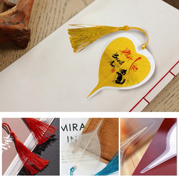 FurNest Handmade Chinese * Leaf Vein Bookmark w/ Tassels Bodhi Gift H