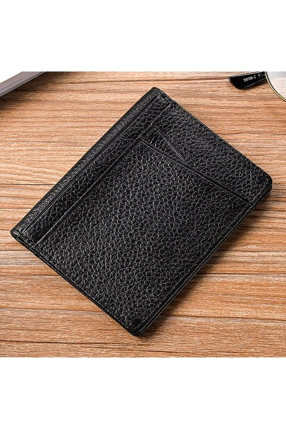 Men Simple Thin Genuine Leather Bifold Id Wallet Money Credit Card Hol