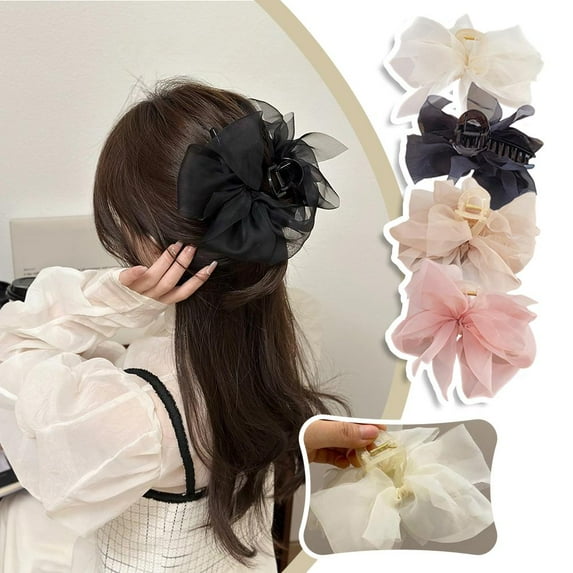 FurNest Mesh Large Bow Hair Clip Ponytail Braid Hair Claw Clip Hair Clip For Women Headdress Hair Gift T2I2 Access