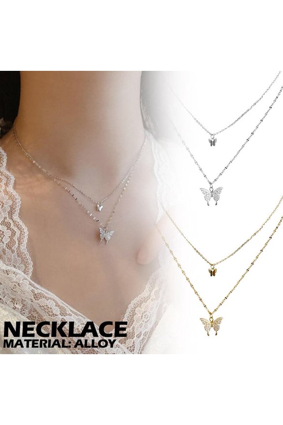 NEW Double Butterfly Crystal Sterling Silver Chain Gift Women Chri