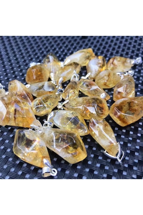 Natural Brazil Citrine Charm Pendant Healing Crystals,Natural Citrine Gemstones Healing Reiki Chakra Beads,Point Pendant Charm Beads,for DIY Yellow Beads Je