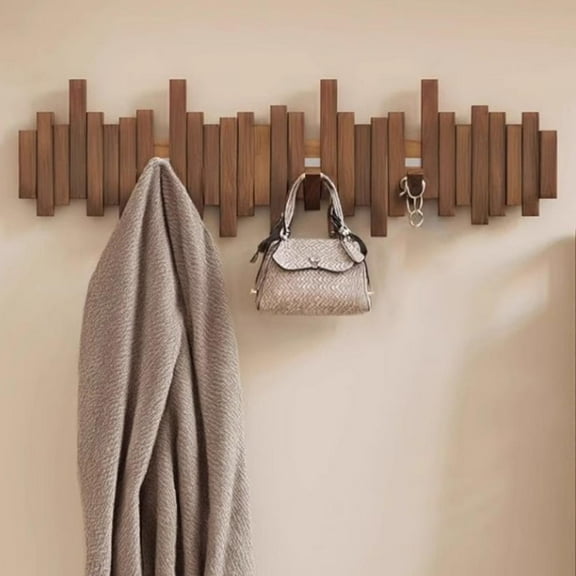 FurNest Natural Wood Wall Mounted Piano Coat Rack, Flip Down Wall Hook Rack, Behind The Door Storage No-Drill Coat Hooks for Coats Bag Hat Umbrella Home