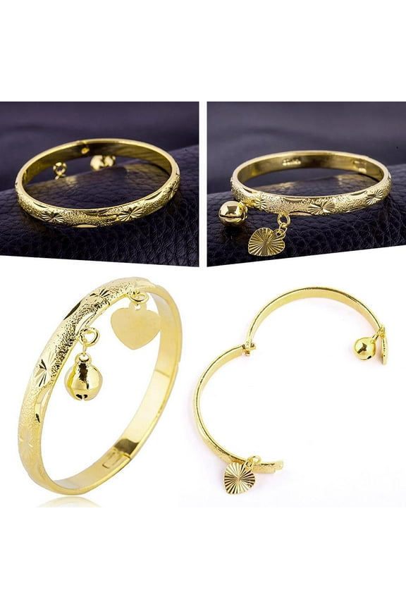 New Gold Plated Bell Heart Bracelet Children Boys Girls Baby Kids Jewe