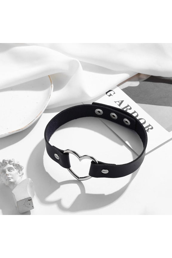 PU Leather Choker Necklace Adjustable Heart Chain Neck Collar Goth Punk Je