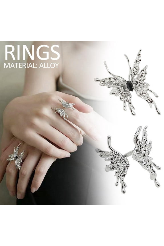 Punk Irregular Rings For Women Liquid Metal Butterfly-shape Open UK Rings