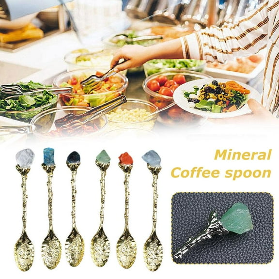 FurNest Rose Gold Spoons Natural Crystal Stone Retro Mixing Dessert Spoons