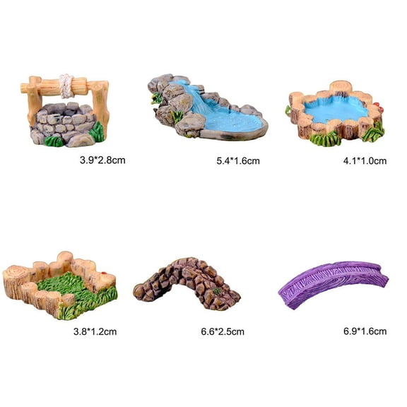 FurNest Ryanli Retro Antique - Micro Landscape Resin Scene Ornament West Lake Lighthouse Well Pool Small Bridge Water Grass for Garden Decor and