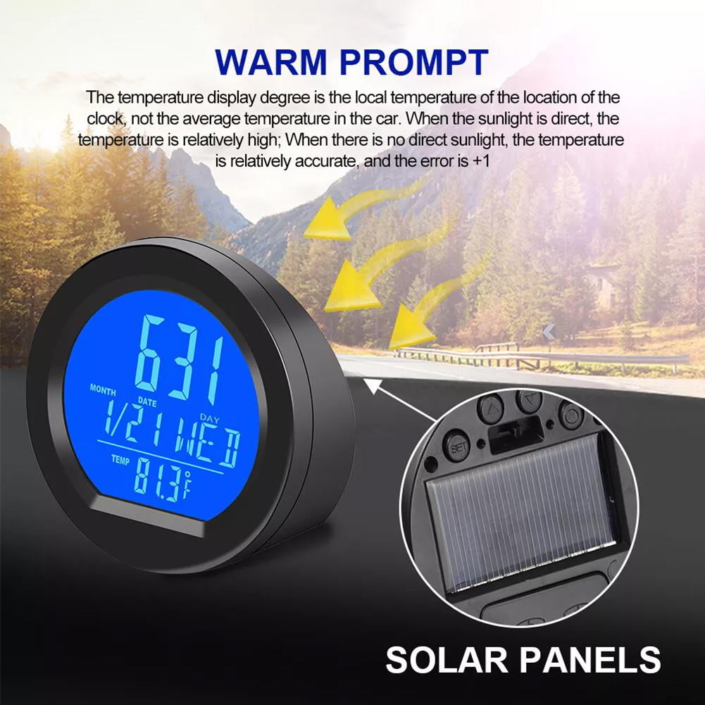 FurNest Solar Car Clock Digital Time Watch 2 In 1 Auto Clocks ...
