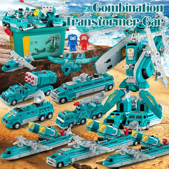 FurNest Transforming Toy Set with Storage Box, Magnetic Cars Trucks Robot for