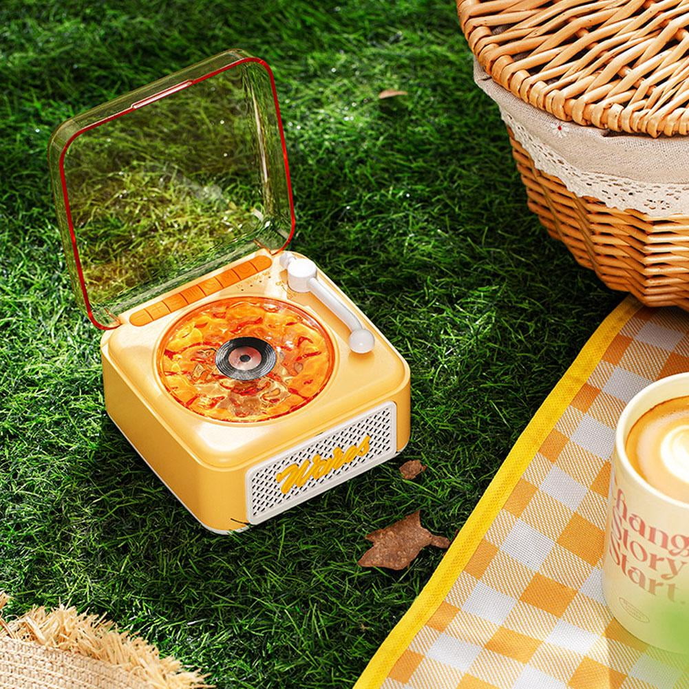 FurNest Vinyl Bluetooth Speaker with 360° Sound: 4-in-1 Sleep Aid & Retro Player - White/Black.