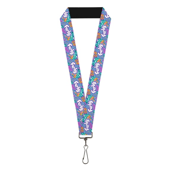 Furby Lanyard, Furby Title Logo and Fur Prints Collage Multi Color White, Elastic