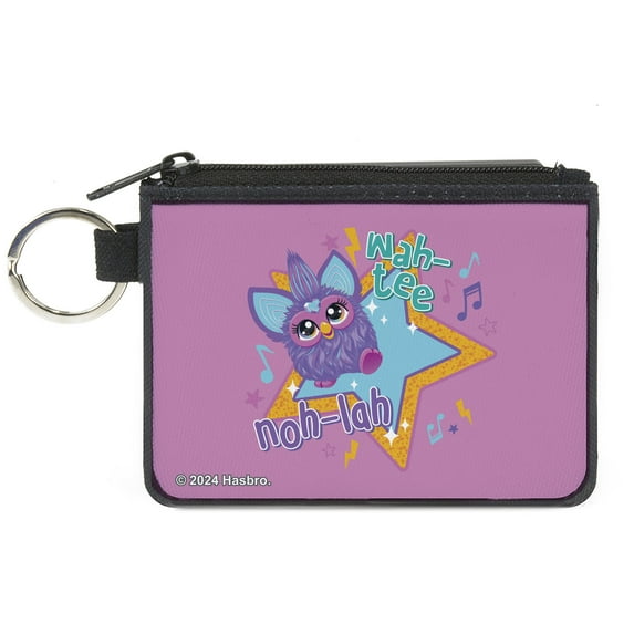 Furby Wallet, Coin Purse, Furby Purple Furby Noh Lah Wah Tee Star Pose Pink Multi Color, Canvas
