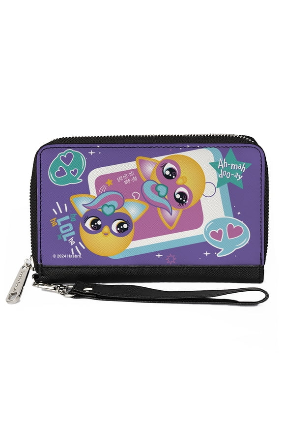 Furby Wallet, Zip Around, Furby Furbmoji Bffs Pose and Quotes Purple Multi Color, Vegan Leather